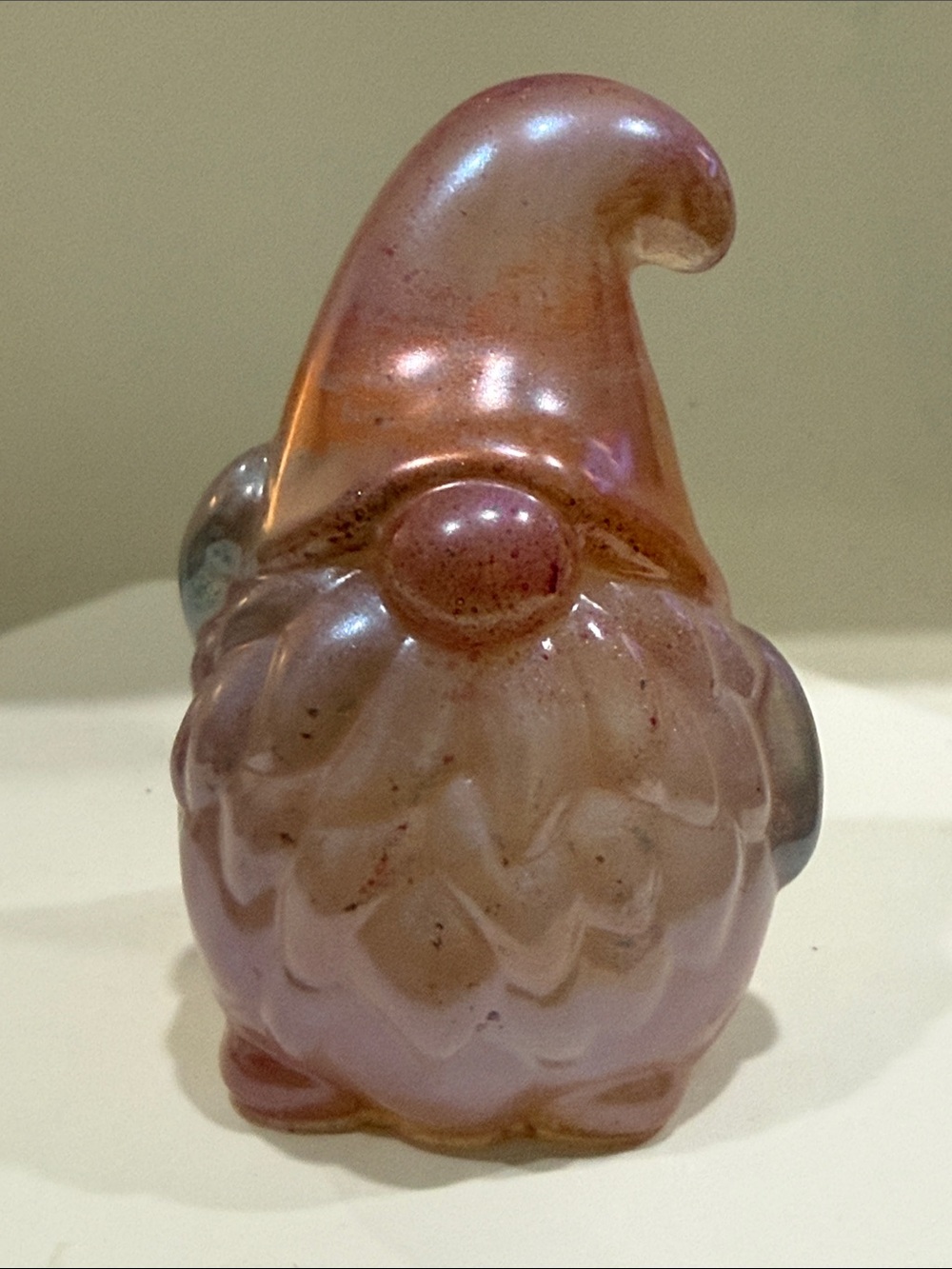 Handmade Resin Gnome Figurine - Pink Iridescent